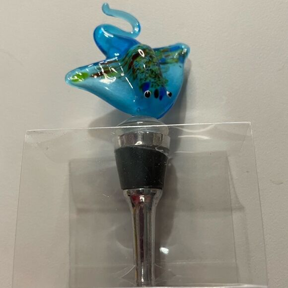 Jacousa Art Glass Blue Sting Ray Wine Bottle Stopper NEW - Picture 9 of 12